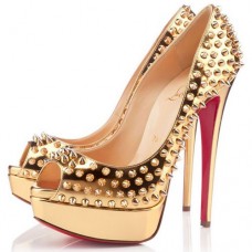 Christian Louboutin Lady 140mm Peep Toe Pumps Gold Christian Louboutin Lady 140mm Peep Toe Pumps Gold