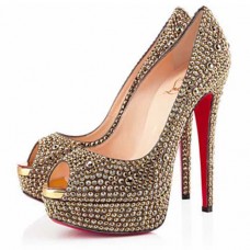 Christian Louboutin Lady Peep Strass 140mm Peep-Toe-Pumps Gold Christian Louboutin Lady Peep Strass 140mm Peep-Toe-Pumps Gold