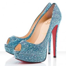 Christian Louboutin Lady Peep Strass 140mm Peep-Toe-Pumps Blau Christian Louboutin Lady Peep Strass 140mm Peep-Toe-Pumps Blau