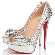 Christian Louboutin Lady Peep Spikes 140mm Peep-Toe-Pumps Silber Christian Louboutin Lady Peep Spikes 140mm Peep-Toe-Pumps Silber