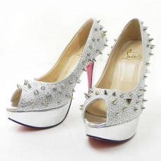 Christian Louboutin Lady Peep Spikes 140mm Peep-Toe-Pumps Silber