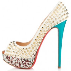 Christian Louboutin Lady Peep Spikes 140mm Peep Toe Pumps Craie Christian Louboutin Lady Peep Spikes 140mm Peep Toe Pumps Craie