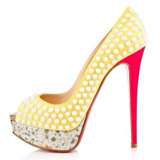 Christian Louboutin Lady Peep Spikes 140mm Peep Toe Pumps Canari Christian Louboutin Lady Peep Spikes 140mm Peep Toe Pumps Canari
