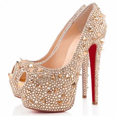 Christian Louboutin Highness Strass 160mm Peep Toe Pumps Gold Christian Louboutin Highness Strass 160mm Peep Toe Pumps Gold
