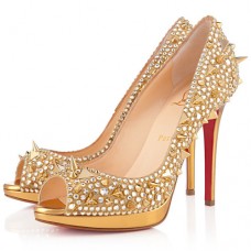 Christian Louboutin Yolanda Spikes 120mm Peep-Toe-Pumps Gold
