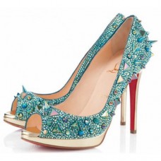 Christian Louboutin Yolanda Spikes 120mm Peep-Toe-Pumps Grün Christian Louboutin Yolanda Spikes 120mm Peep-Toe-Pumps Grün