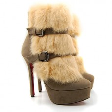 Christian Louboutin Toundra Pelzstiefelette, 120 mm, Beige