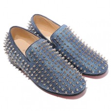 Christian Louboutin Rollerboy Silver Spikes Loafer Blau Christian Louboutin Rollerboy Silver Spikes Loafer Blau