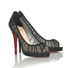 Christian Louboutin Champagnerfarbene Chiffon-Pumps Ambrosina, 120 mm, Peeptoe, Schwarz Christian Louboutin Champagnerfarbene Chiffon-Pumps Ambrosina, 120 mm, Peeptoe, Schwarz