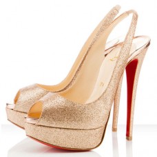 Christian Louboutin Lady Peep 140mm Slingbacks Gold Christian Louboutin Lady Peep 140mm Slingbacks Gold