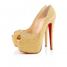 Christian Louboutin Highness Strass 160mm Peeptoe Pumps Gelb Christian Louboutin Highness Strass 160mm Peeptoe Pumps Gelb
