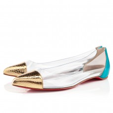 Christian Louboutin Corbeau Flache Sandalen Gold/Caraibes Christian Louboutin Corbeau Flache Sandalen Gold/Caraibes