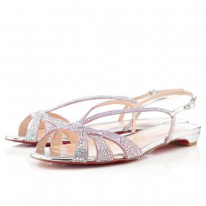 Christian Louboutin Damen-Strass-Sandalen, flach, silber Christian Louboutin Damen-Strass-Sandalen, flach, silber